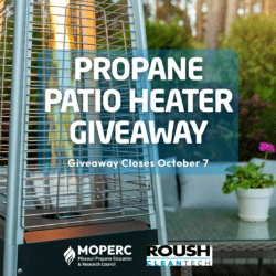 Image of propane patio heater with text propane patio heater giveaway
