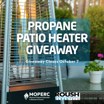 Image of propane patio heater with text propane patio heater giveaway
