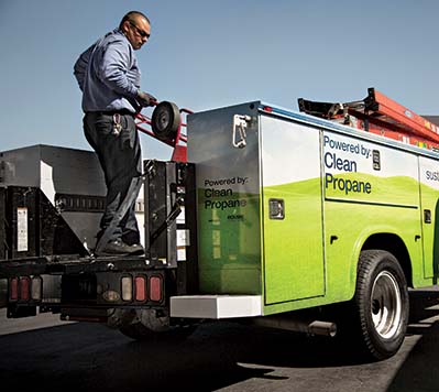 Propane autogas truck with workers
