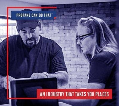 Man and woman discussing jobs in the propane industry