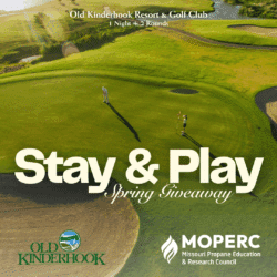 Golf Course graphic with the text Stay and Play Spring Giveaway at Old Kinderhook